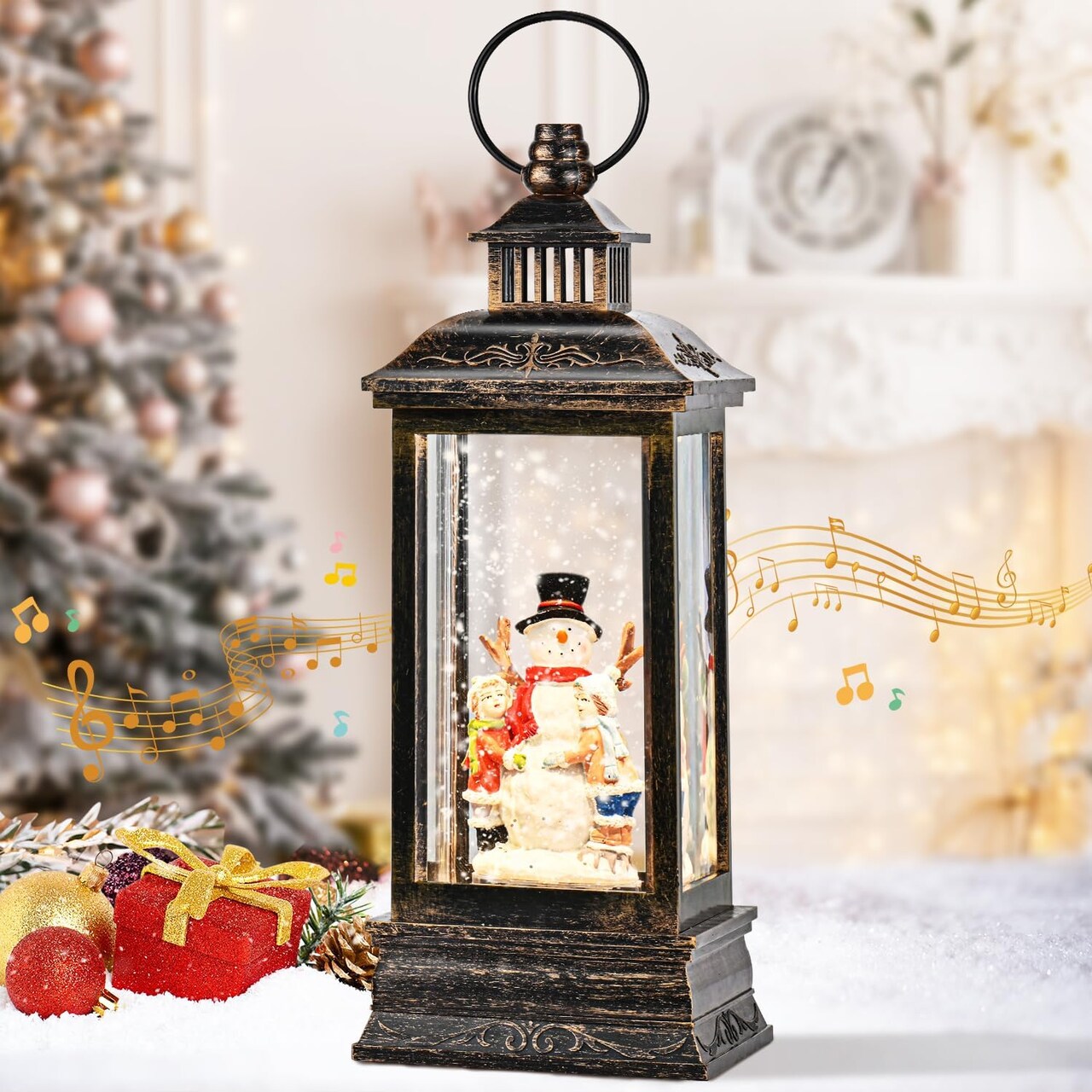 Christmas Snow Globe Lantern Musical, Snowman Snow Globe with 8 Songs & 6H Timer, Lighted Glittering Swirling Christmas Water Globe Lantern, USB/Battery Operated for Christmas Home Decoration Gifts